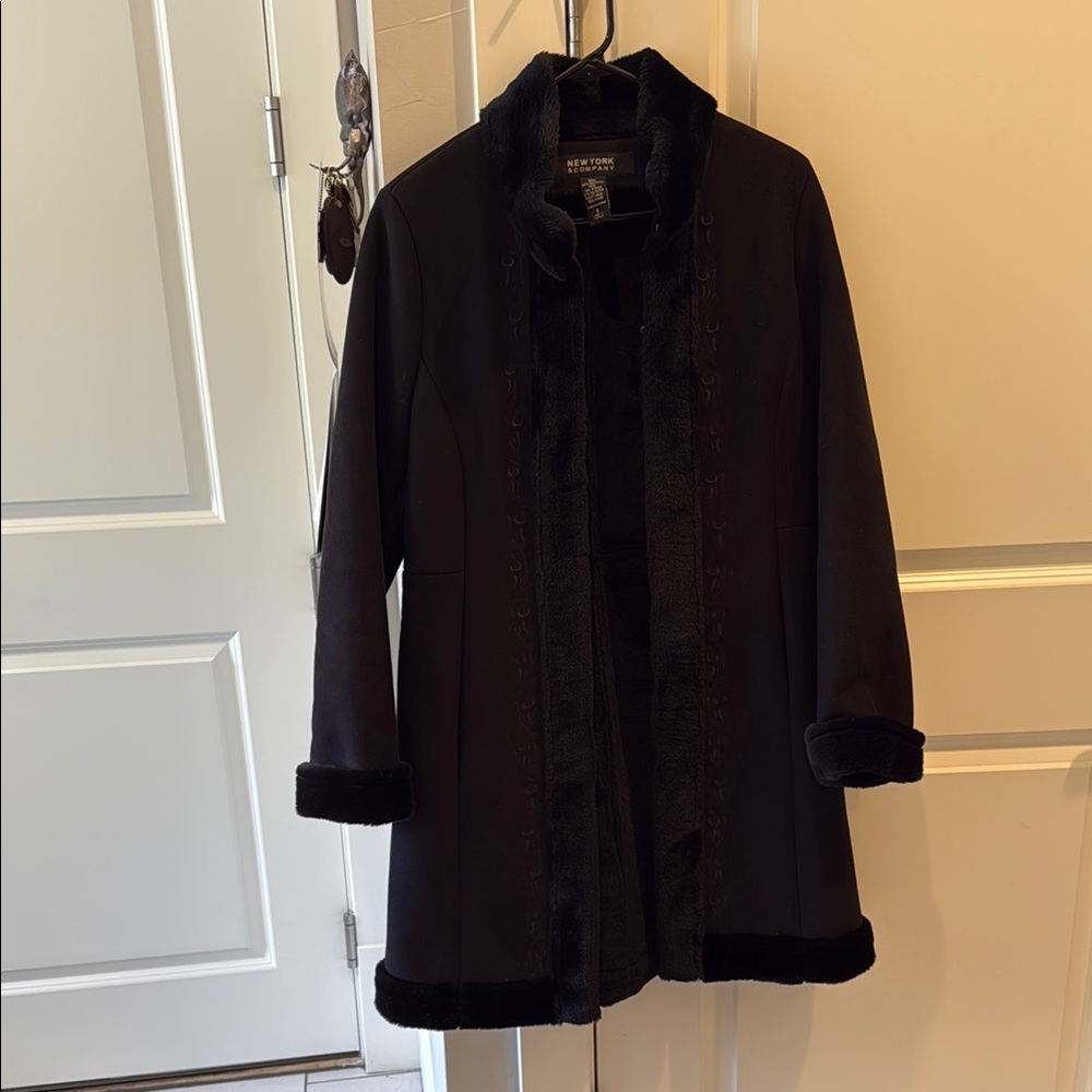 New York & Company Black Trench Coat Timeless Sophisticated Warm